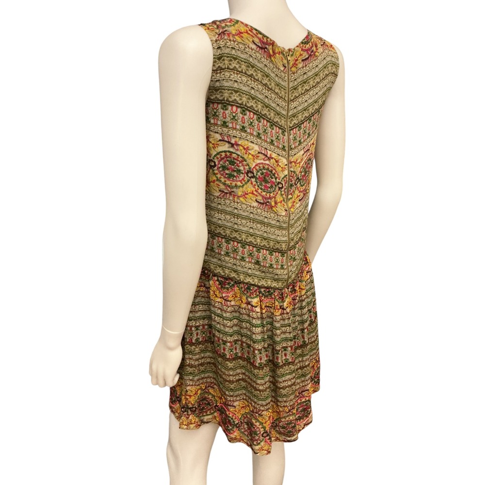 Hemant & Nandita Silk Beaded Drop Waist Mini Dress sz 2 Embroidery Anthropologie - Picture 5 of 16